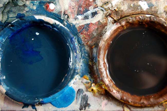 Katherine Jeanne Wood - blue and brown paint cups