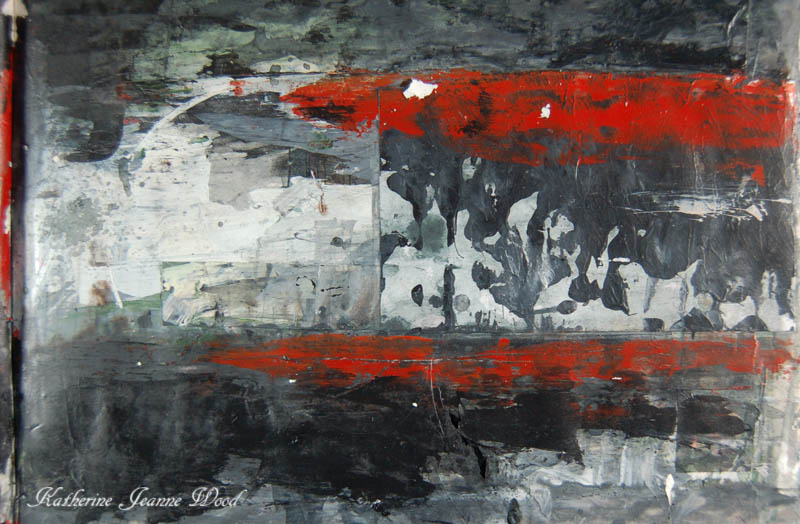 black, white and red abstract painting by Katie Jeanne Wood