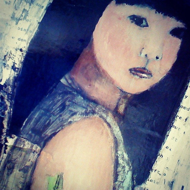 little Asian girl portrait painting