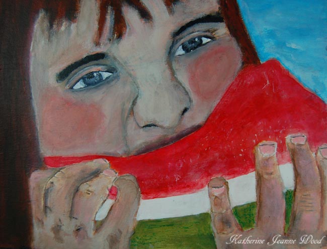 girl eating watermelon painting