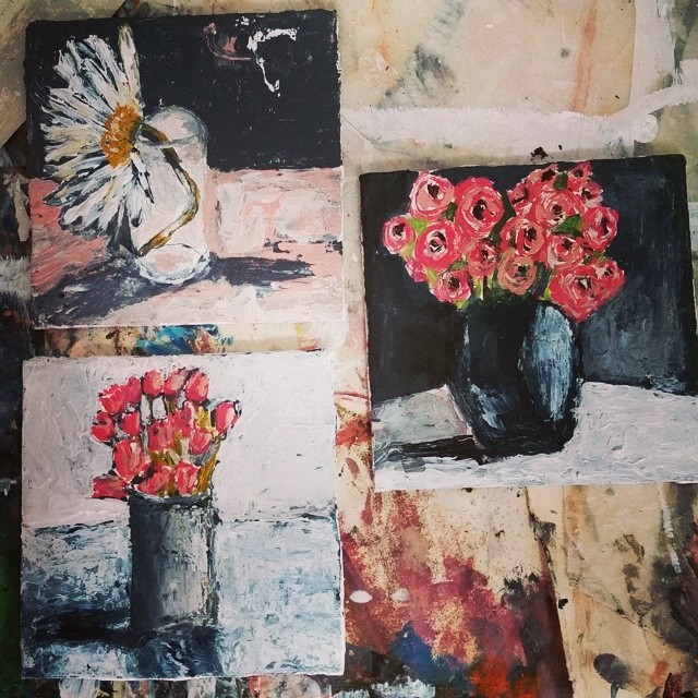 palette knife painting - flowers