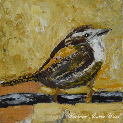 wren palette knife painting yellow background