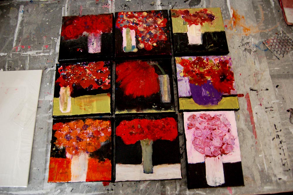 Katie Jeanne Wood - New flower paintings getting varnished