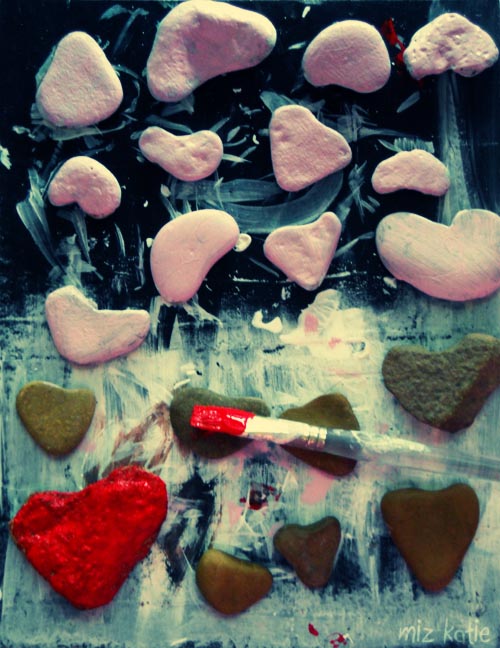 miz katie painting heart rocks