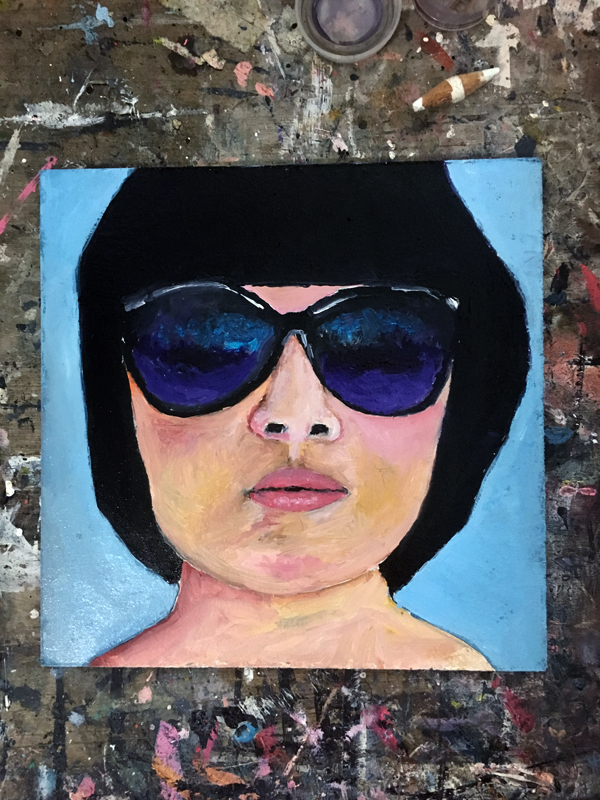 Katie Jeanne Wood - oil portrait painting girl with sunnies 01