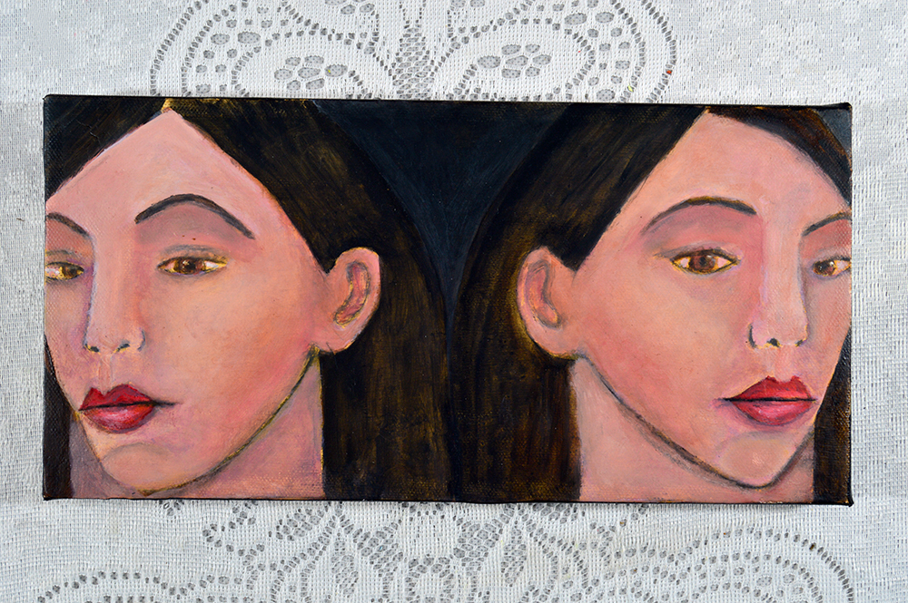Always Passing Through - mirror image oil portrait painting by Katie Jeanne Wood
