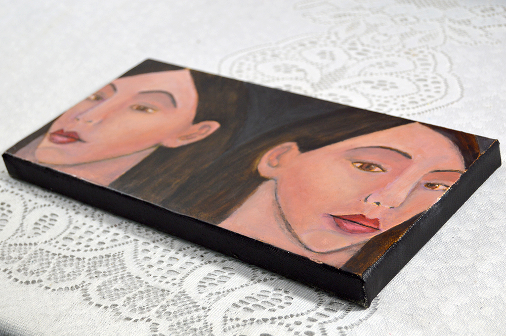 Always Passing Through - mirror image oil portrait painting by Katie Jeanne Wood