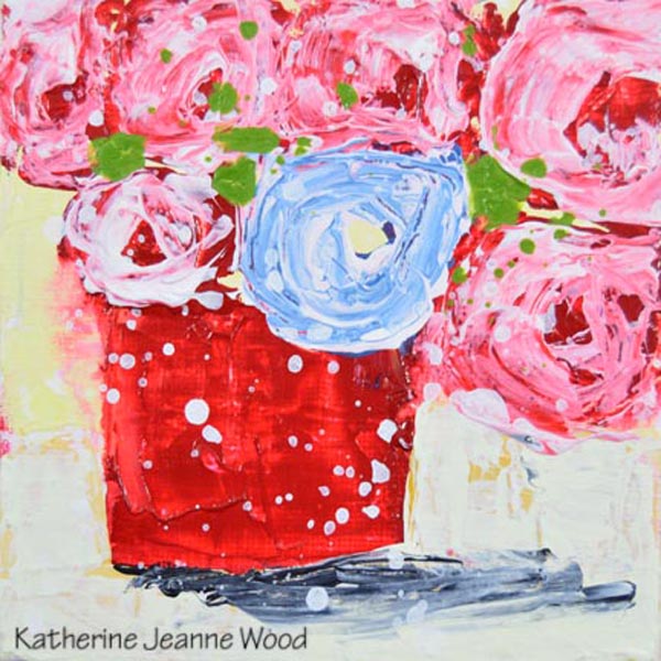 One blue rose floral painting Katie Jeanne Wood - floral paintings - Art By Katie Jeanne