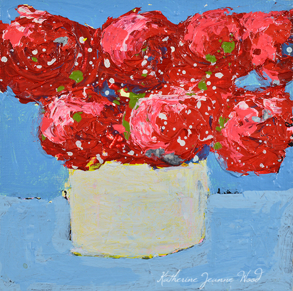 Red, blue and yellow flower painting Katie Jeanne Wood - floral paintings - Art By Katie Jeanne