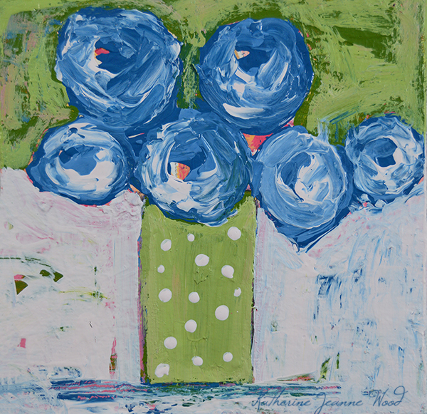 Blue roses in a green vase Katie Jeanne Wood - floral paintings - Art By Katie Jeanne