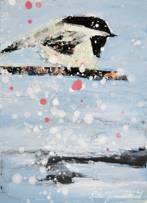 Pink cottage chic bird painting by Katie Jeanne Wood