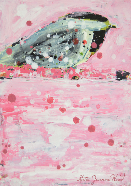 Pink cottage chic bird painting by Katie Jeanne Wood