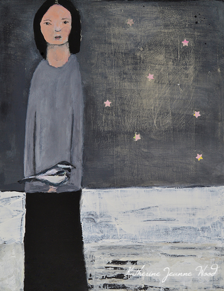 figure painting wish upon the pink stars by katie jeanne wood