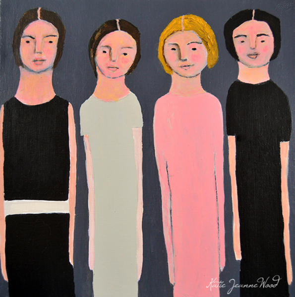 Four women on a double date figure painting by Katie Jeanne Wood
