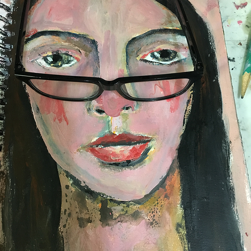Katie Jeanne Wood - art journal page - girl wearing glasses