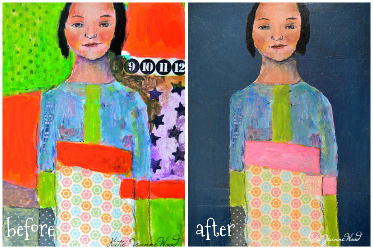 Katie Jeanne Wood - before and after She's Got Her Momma's Eyes painting shots