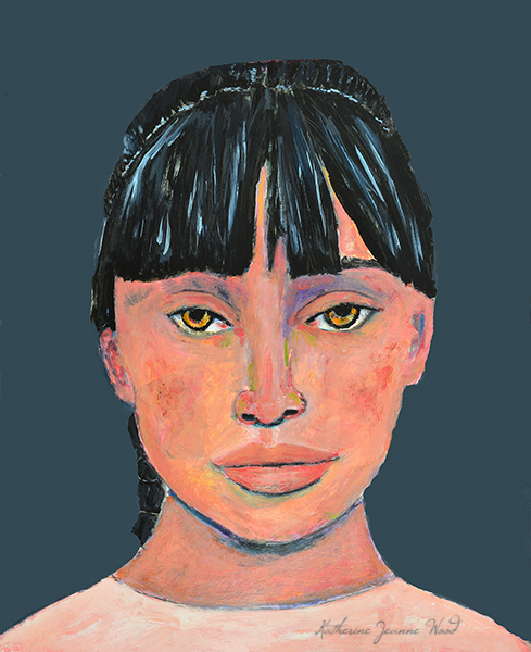 Girl with braid portrait painting print by Katie Jeanne Wood - Wake Up Call