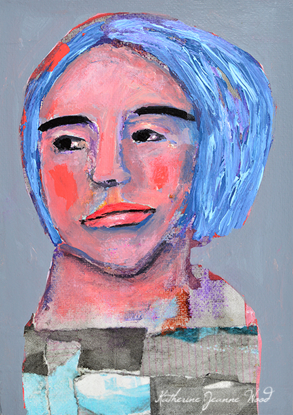 Sympathetic Acrylic mixed media collage portrait painting by Katie Jeanne Wood