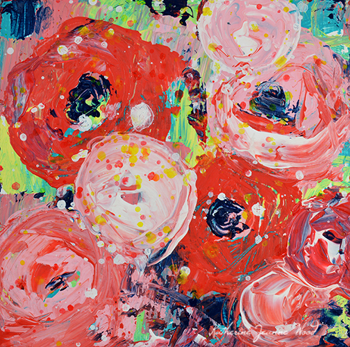 Red and pink floral painting by Katie Jeanne Wood