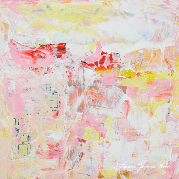 Affordable Home Decor. Abstract Painting. Pink, White, Yellow Abstract Art - Trouvaille