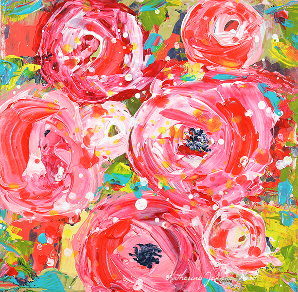 Pretty Pink Floral Palette Knife Painting Series No 322 by Katie Jeanne Wood