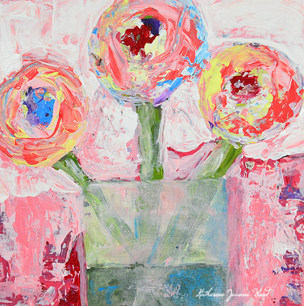 Pretty pink floral painting by Katie Jeanne Wood