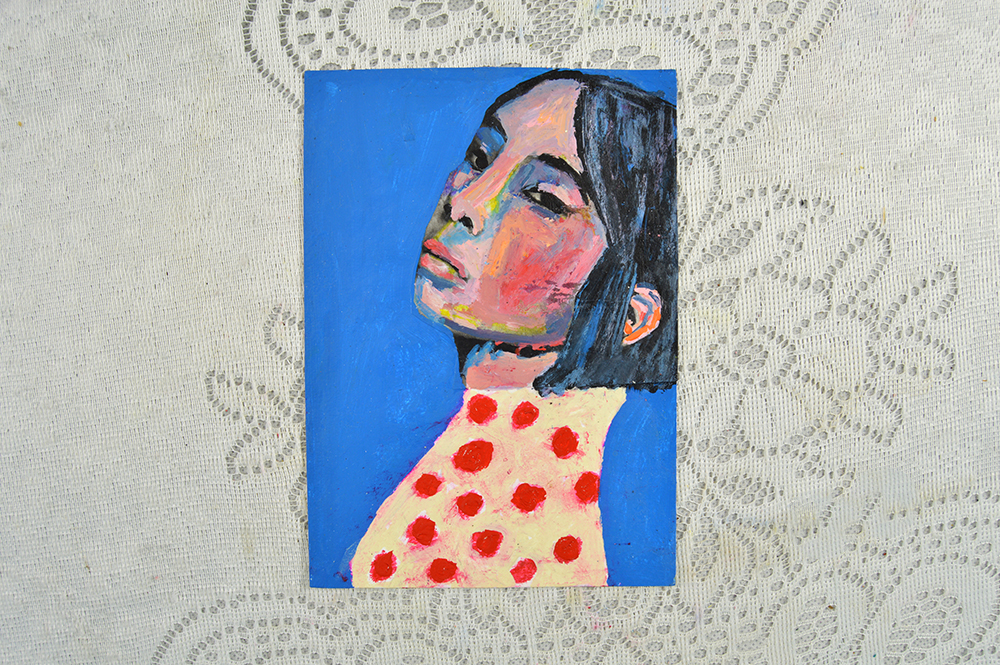 Acrylic mixed media Asian woman portrait painting - Laid Back