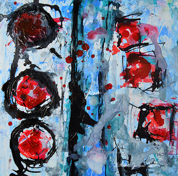 Blue & red abstract painting by Katie Jeanne Wood - While Driving