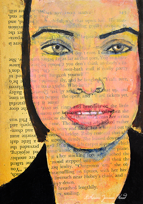 Book Art Page Acrylic Portrait Painting by Katherine Jeanne Wood