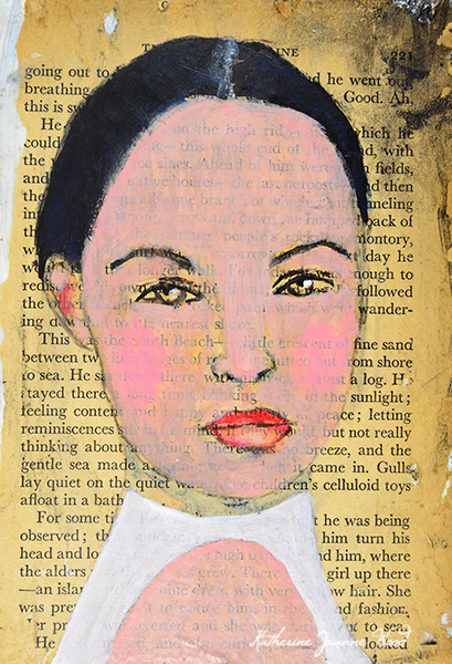Book Art Page Acrylic Portrait Painting by Katie Jeanne Wood