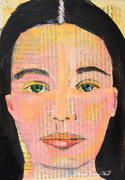 Katherine Jeanne Wood - Original book page portrait painting - Planes of the Face