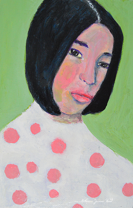 Original Acrylic Small Girl Portrait Art Painting With Pink Polka Dots by Katie Jeanne Wood