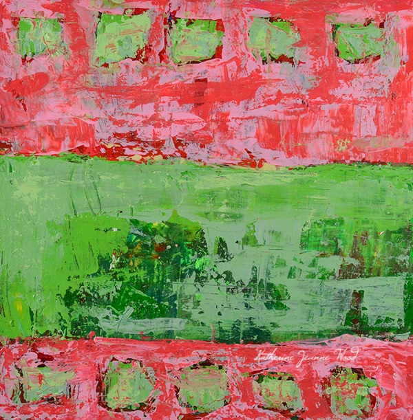 Katherine Jeanne Wood - Pink & Green Abstract Painting