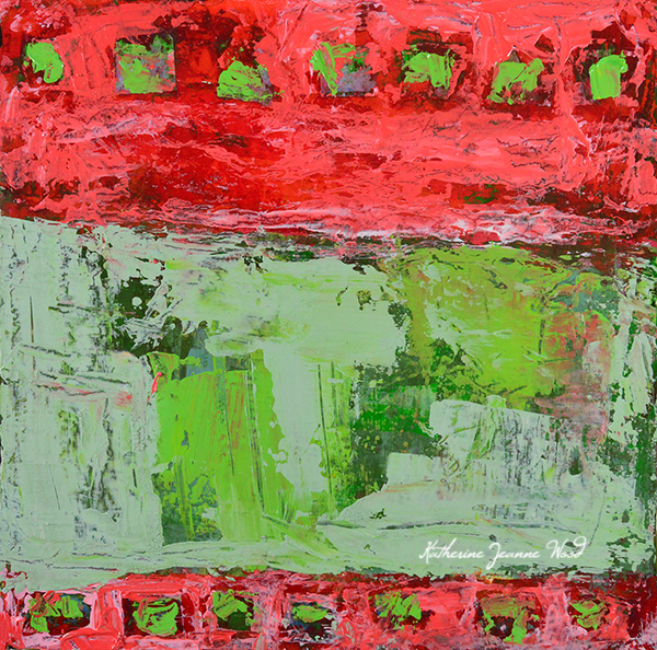 Red & Green Abstract Painting by Katherine Jeanne Wood - Tales of the Spirit