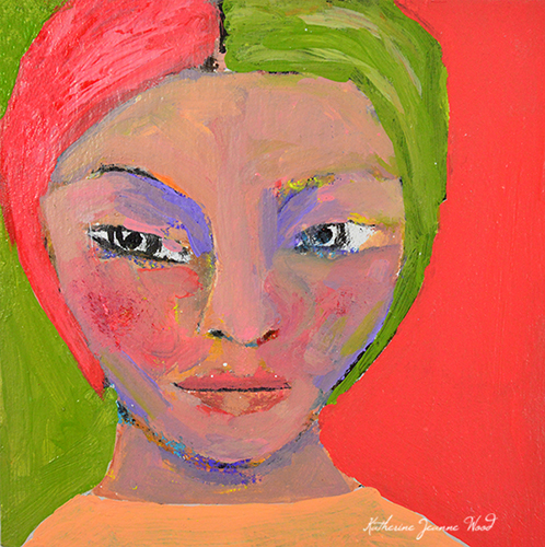 Katherine Jeanne Wood - 4x4 Chic Chick acrylic portrait painting