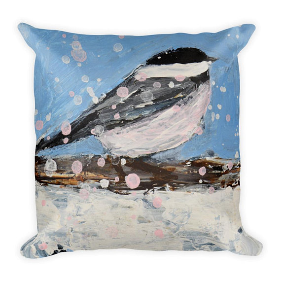Katherine Jeanne Wood - blue chickadee bird pillow
