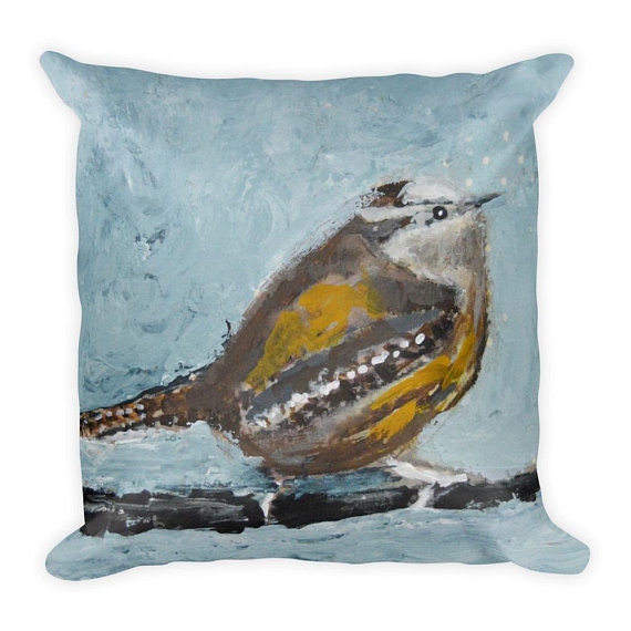 Katherine Jeanne Wood - blue wren bird pillow