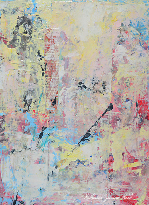 Katherine Jeanne Wood - pink, blue and yellow acrylic abstract painting
