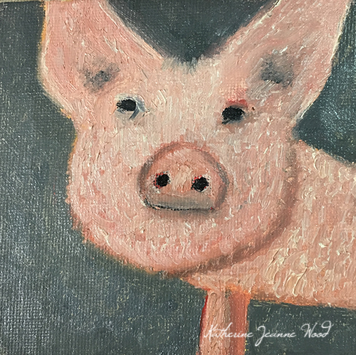 Katie Jeanne Wood - 329 pink pig in oils painting