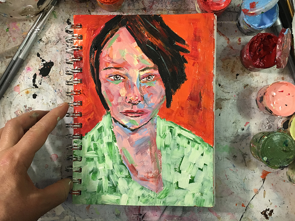 Katherine Jeanne Wood - 345 Short and Sassy Hair art journal portrait painting