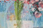 Katherine Jeanne Wood - 8x10 Flower Series No 105 pink & blue roses painting