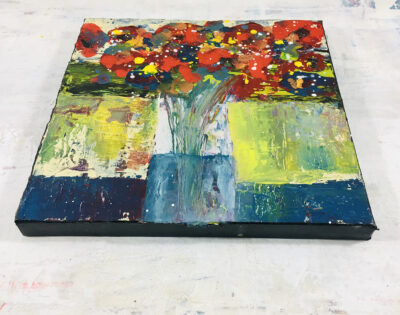 Katie Jeanne Wood - 10x10 Colorful Abstract Flower Painting On Canvas No 54