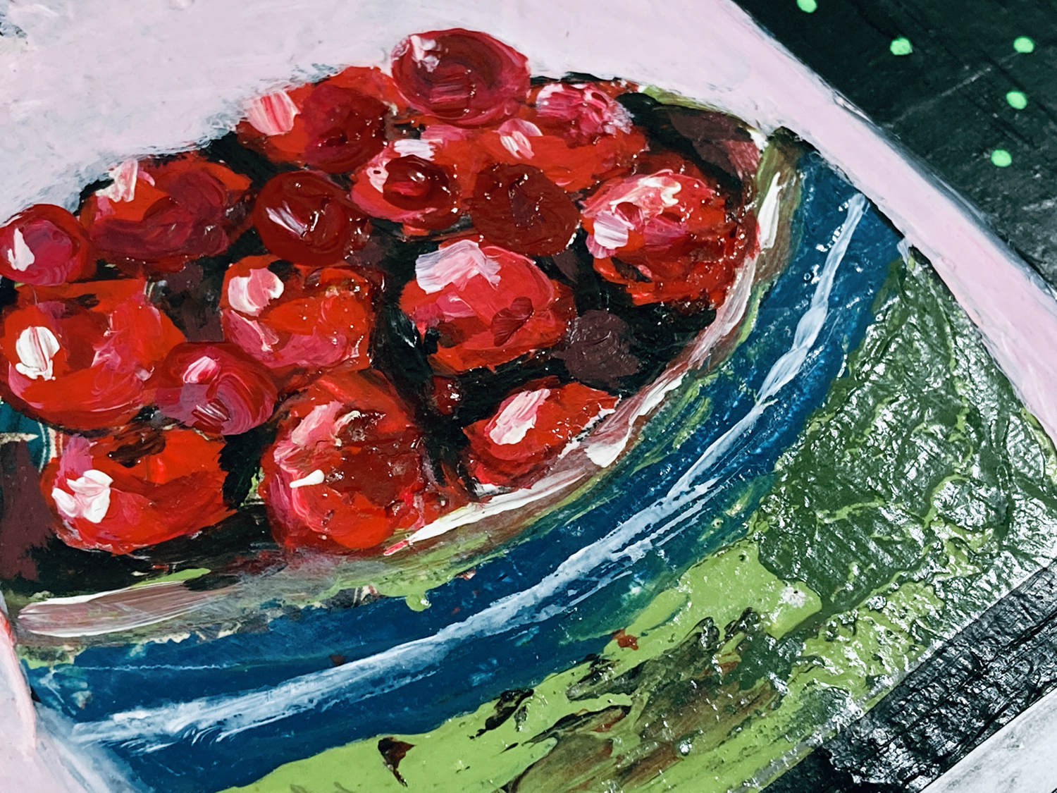 Katie Jeanne Wood - 9x12 Bowl of cherries & cherry blossoms painting No 88