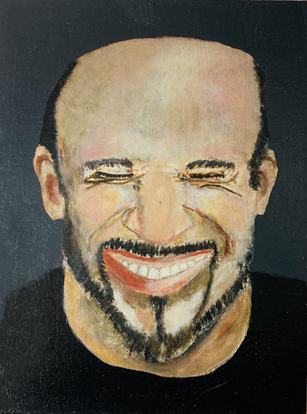 Katie Jeanne Wood - Never Hurts To Laugh - Bald man laughing portrait painting