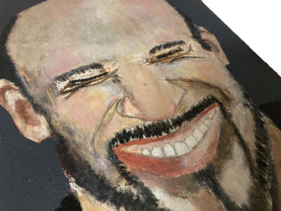 Katie Jeanne Wood - Never Hurts To Laugh - Bald man laughing portrait painting