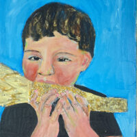 Katie Jeanne Wood - Nom Nom Boy eating corn on the cob portrait painting
