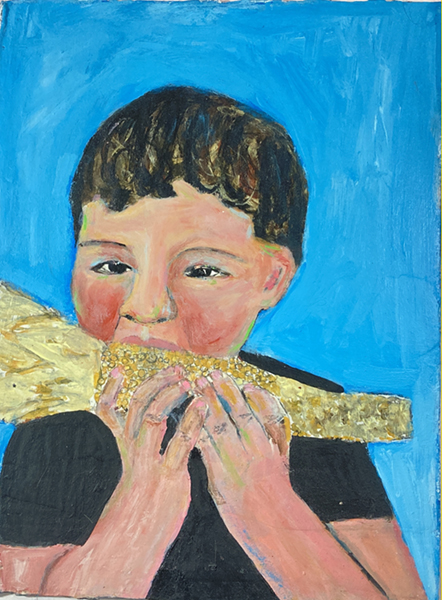 Katie Jeanne Wood - Nom Nom Boy eating corn on the cob portrait painting