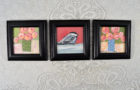 Katie Jeanne Wood - framed 4x4 floral and bird paintings