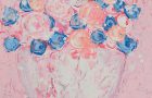 Pale Pink & Blue Flower Painting by Katie Jeanne Wood