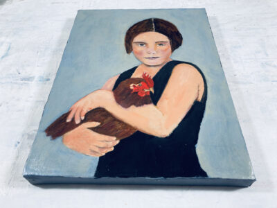 Katie Jeanne Wood - 9x12 She Won't Let Go - girl and chicken oil portrait painting